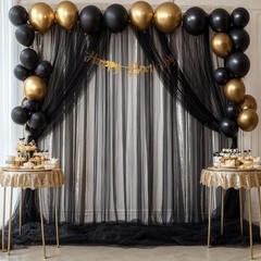 Tulle Backdrop Curtain for Parties 10ft x 8ft Sheer Photo 10 ft X 8 ft Black
