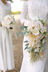 Cascading Bouquets for Bride Beige Rose Artificial Bridal Bouquet for Boho Rusti