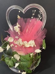 Vintage 80’s Wedding Acrylic Heart with Pink Floral Wilton Cake top