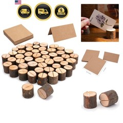 50 Pieces Wooden Place Card Holders with 50 Kraft Paper Cards, Rustic Wood Ta…