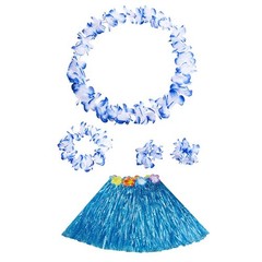 Kids Hawaiian Hula Grass Skirt Beach Dress Lei Flower Headband Girls Costume HOT