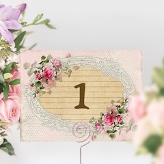 Pink Wedding Table Cards Vintage Style Frame – Shabby Chic, Numbers Names Custom