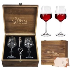 AW Bridal Mr and Mrs Wine Glasses Wedding Gift Set with Box