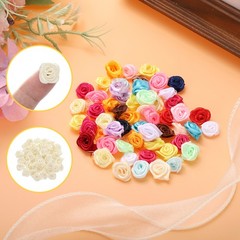100pcs 1.5cm Mini Ribbon Roses for Crafts Artificial Fabric Flowers Beige