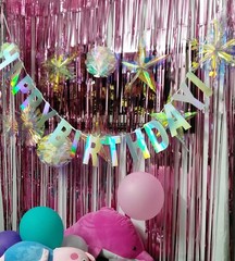 Pre-Strung Happy Birthday Sign – NO DIY – Holographic Hanging Banner Iridesce…