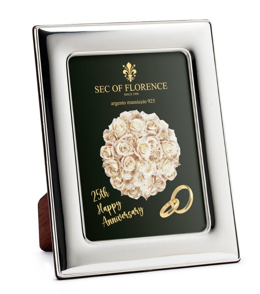 5×3,5″ Solid 925 Sterling Silver Photo Frame 25th Wedding 7180/9×13*H25*BB*USA