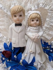 NEW Vintage Lefton Western Wedding Cake Topper Cowboy Bride Floral Lace Heart