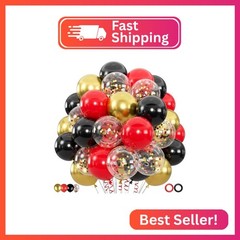 100pcs Black Gold Red Balloons, 12inch Red Black and Metallic Gold Confetti Ball