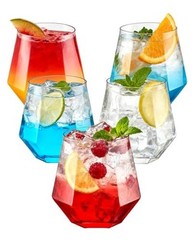 PCS 12 Oz Plastic Wine Whiskey Glasses, Diamond Stemless Unbreakable 40 Clear