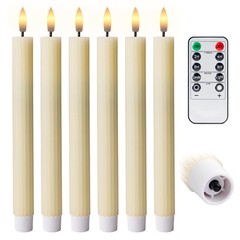 Open Box 6PK 10″ Ribbed LED Candles with Remote Timer Assorted Colors Wedding
