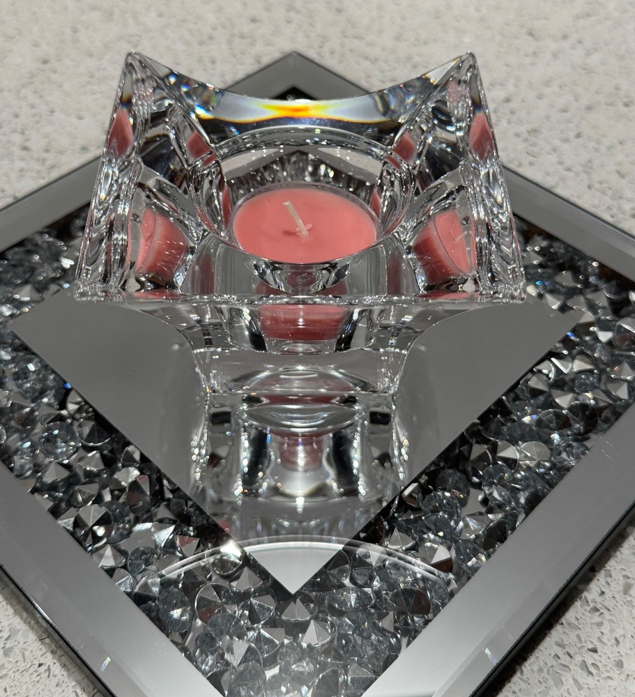 MIKASA GENUINE CRYSTAL VOTIVE Candle Holder with YANKEE CANDLE TEA LIGHT CANDLES