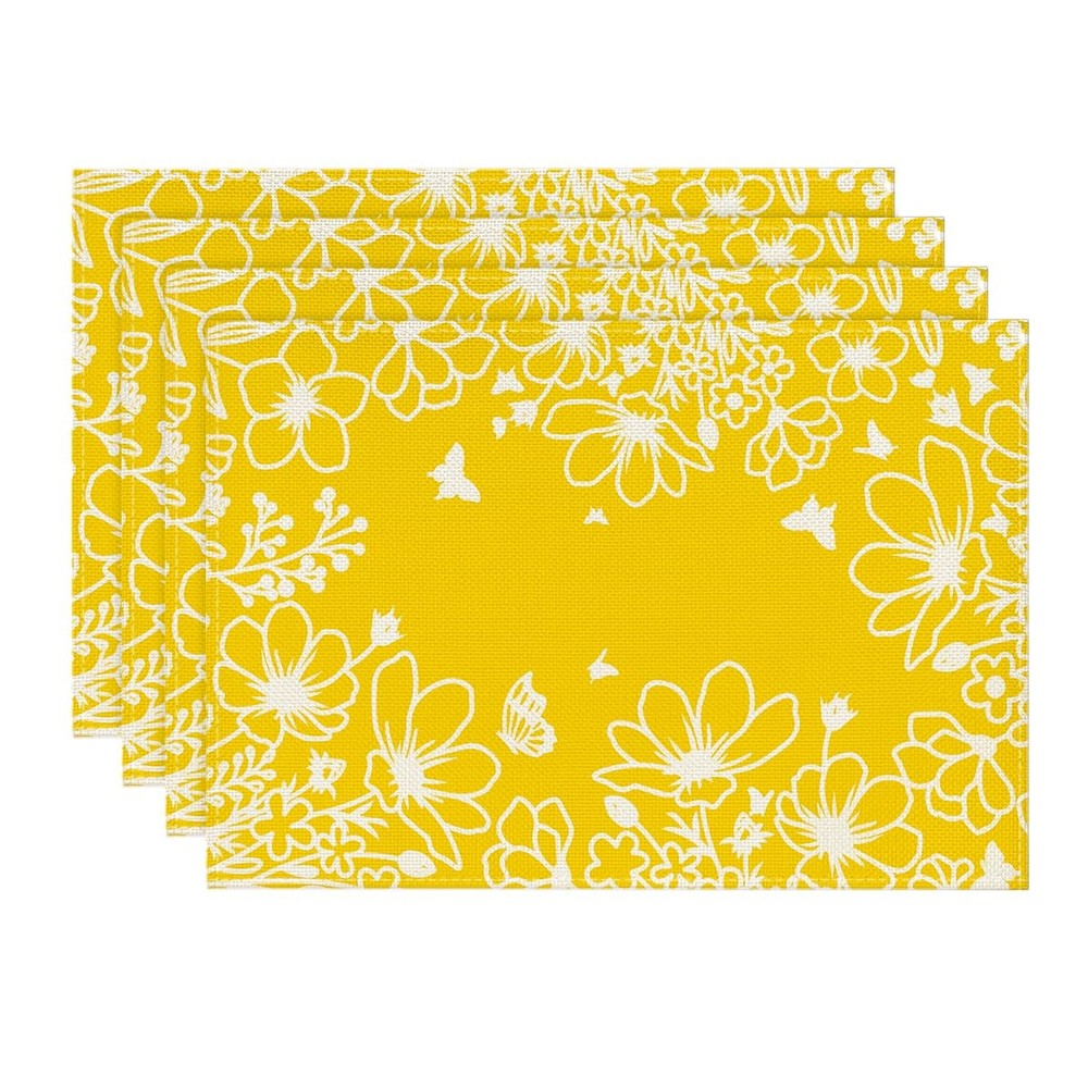 Artoid Mode Yellow Bloom Flowers Floral 12″ x 18″, Rectangular 4 Pcs,