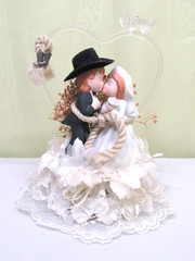 Vintage Western Couple Wedding Cake Topper Cowboy & Bride Tying the Knot