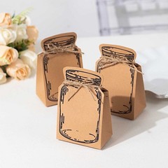25 Natural Mini Mason Jar Shaped Paper Gift Boxes Jute Rope Ties Party Events