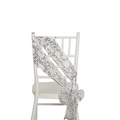 5 SILVER Embroidered Sequin CHAIR SASHES Party Events Decorations Supplies