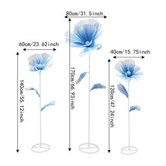 3pcs Blue Giant Artificial Flower 1.2/1.4/1.7m Decoration for Wedding Background