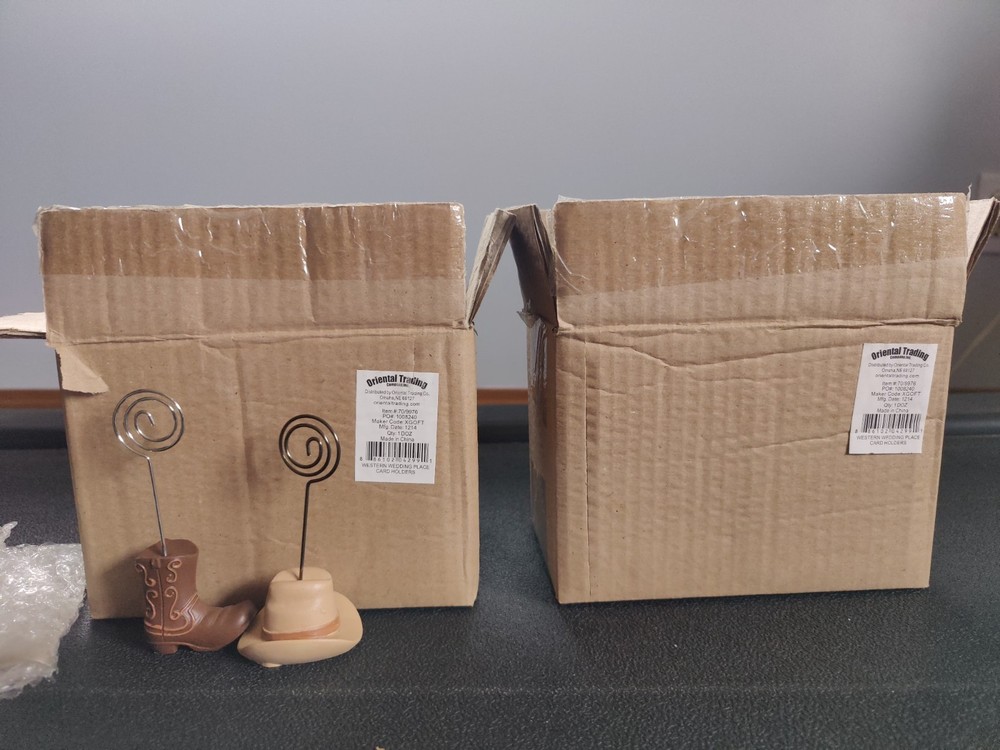 24 New in Box Western Wedding Place Card Holders, 2 boxes (12 in each) Hat, Boot
