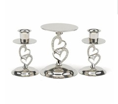 Wedding Silver His & Hers Unity Candle Set Hearts & Rhinestone Bling Set 3 New