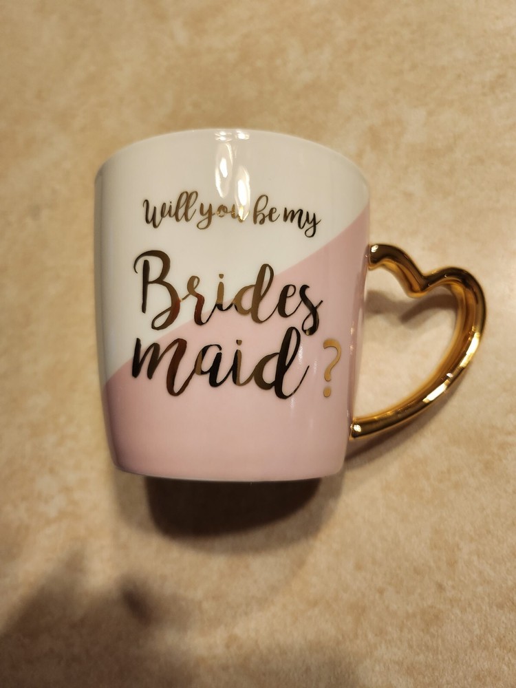David’s Bridal «Will You Be My Brides Maid?» Gilded Heart Handle Coffee Mug
