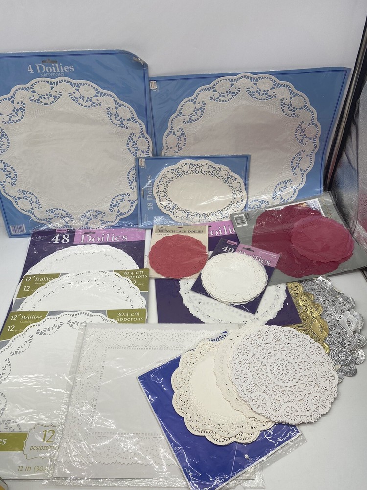 Huge Lot Lace Paper Doilies Lg Med Small Red white Oval Round Square Party Craft