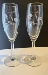 Cala Lily Champagne Wedding Toasting Flutes Bride Groom Etch Set Of 2