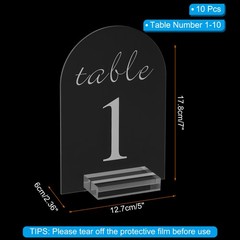 10pcs Clear Arch Sign with Stand, 5″x7″ Table Number Holders(Numbers 1-10)