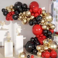 Black Gold Red Balloons Garland Arch Kit, 141Pcs Latex Balloons Different Siz…