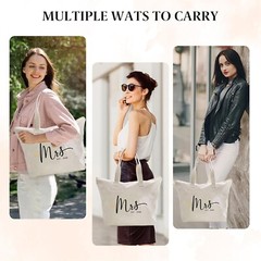 Stylish Bridal Shower Gift: Mrs. 2025 Cotton Canvas Shoulder Bag with Zipper