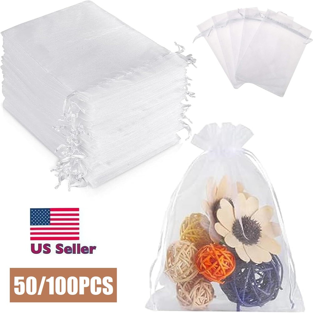100Pcs Drawstring Organza Bags Jewelry Pouches Wedding Party Favor Gift Bags USA