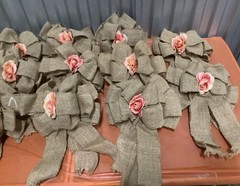 14 Burlap Bows With Peach Flower Wedding, Fall, Rustic Decoration