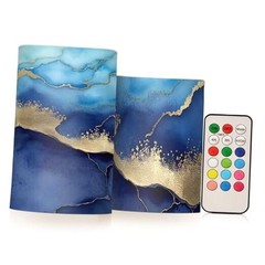 Blue Marble Flameless Candles with Remote Control and Timer, Adjustable