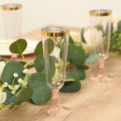 5 oz Transparent Blush with Gold Rim Plastic Champagne Disposable Glasses Party