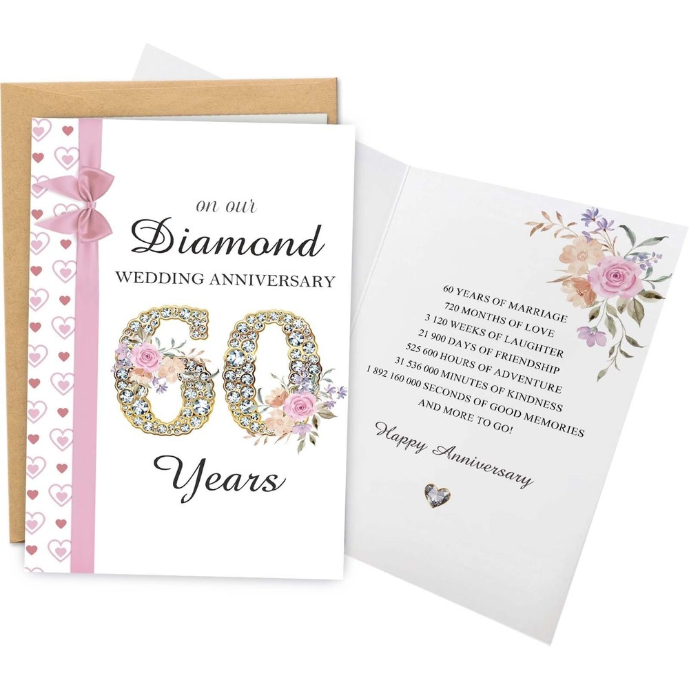 60th Wedding Anniversary Card, Diamond Anniversary Card for Husband Wife, 60 …