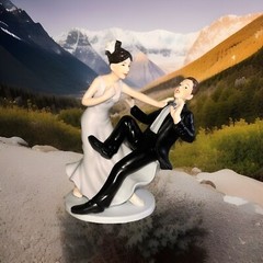Porcelain Ceramic Wedding Cake Topper Bride Groom Funny Comical Reception Decor