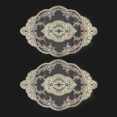 2Pcs Oval Embroidered Retro Lace Placemats for Home 14.6 X 9.8 Inch Beige