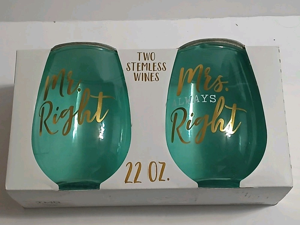 Set Of 2 Stemless Wine Glasses Mr. Right &Mrs. Always Right Wedding Anniversary
