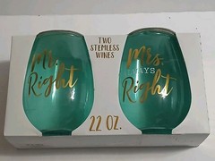 Set Of 2 Stemless Wine Glasses Mr. Right &Mrs. Always Right Wedding Anniversary