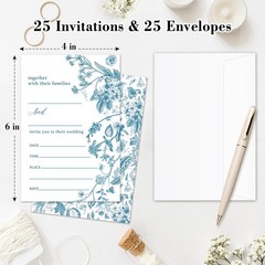 TRKAE Floral Dusty Blue Wedding Invites, 25 4 X 6 Inches, Floral-08