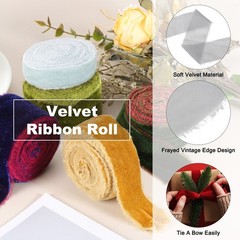 2 Inch Velvet Ribbon, 2 Roll Total 6 Yard Frayed Ribbon, Light Grey