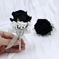 Rose Black Corsage and Boutonniere Set for Weddings and Special Occasions
