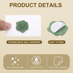 Eucalyptus Leaf Wax Seal Stickers, 50 Pack Embossed Adhesive, Olive Green
