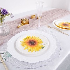 25 White 7″ Round Paper Plates with Sunflower Design – Disposable Tableware