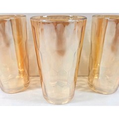 Set 8 Jeanette Hex Optic Iridescent Glasses Carnival Honeycomb Marigold Bareware
