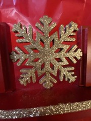Wooden Noel Star Shiny Gold &Red Table Stand Alone Christmas