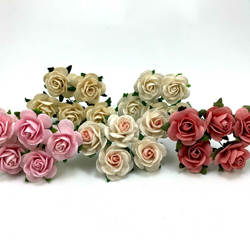 1″or2.5cm -Mixed Open Rose Paper Flowers Wedding Scrapbook Craft (R6-5/Sweet-B)