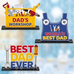 Father’s Day Wooden Centerpiece Decoration – 3Pcs Best Dad Ever Table Decor Too