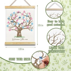 Gender Reveal Fingerprint Tree Canvas Guest Books, Baby Shower Decorations, G…