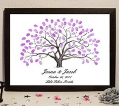 Large 23.6″ Canvas Fingerprint Tree Painting Wedding Party Guest Book w/ Ink Pad