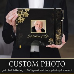 Elegant Black Funeral Guest Book , 10 x 8 Inches 120 Pages for…