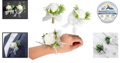Rose Wrist Corsage Bracelet Boutonniere Set 2 Pack Wedding Flowers